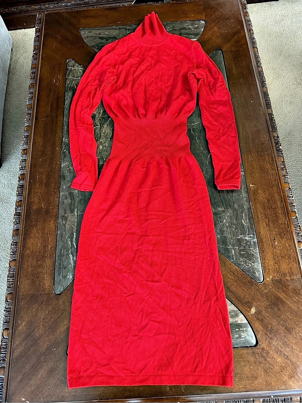Wolford Red Ribbed Turtleneck Midi Dress
